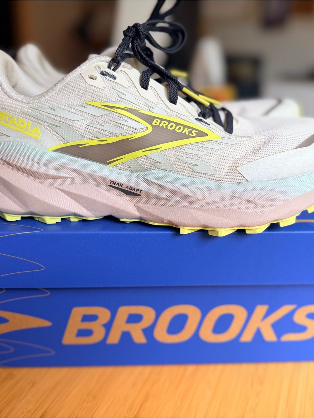 Brooks Womens Trail Running Shoes - Beige with Neon Yellow and Black Accents